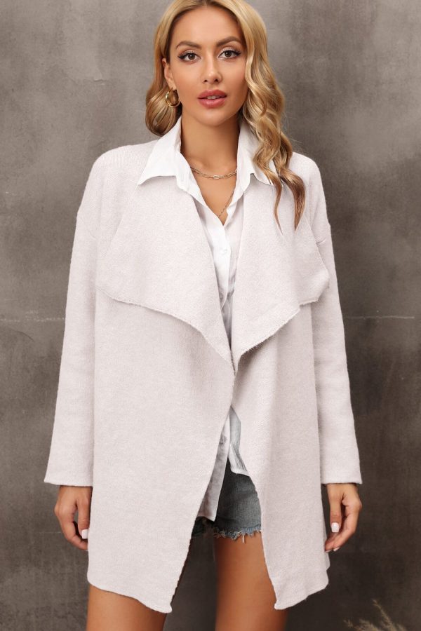 Waterfall Collar Longline Cardigan with Side Pockets - Image 12