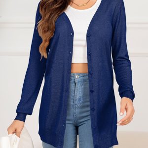 Button Down Slit Longline Cardigan