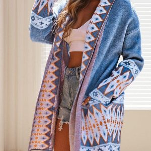 Ethnic Style Geometric Print Knit Cardigan For Street Chic Women