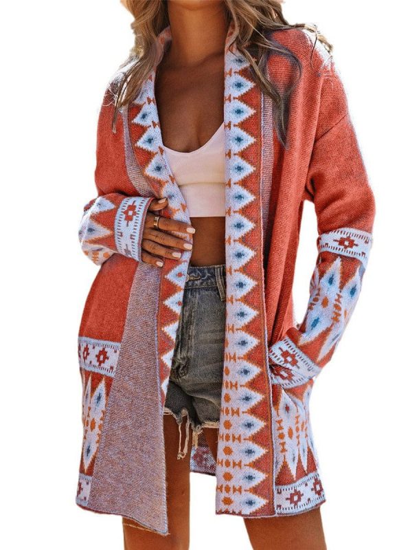 Ethnic Style Geometric Print Knit Cardigan For Street Chic Women - Image 5