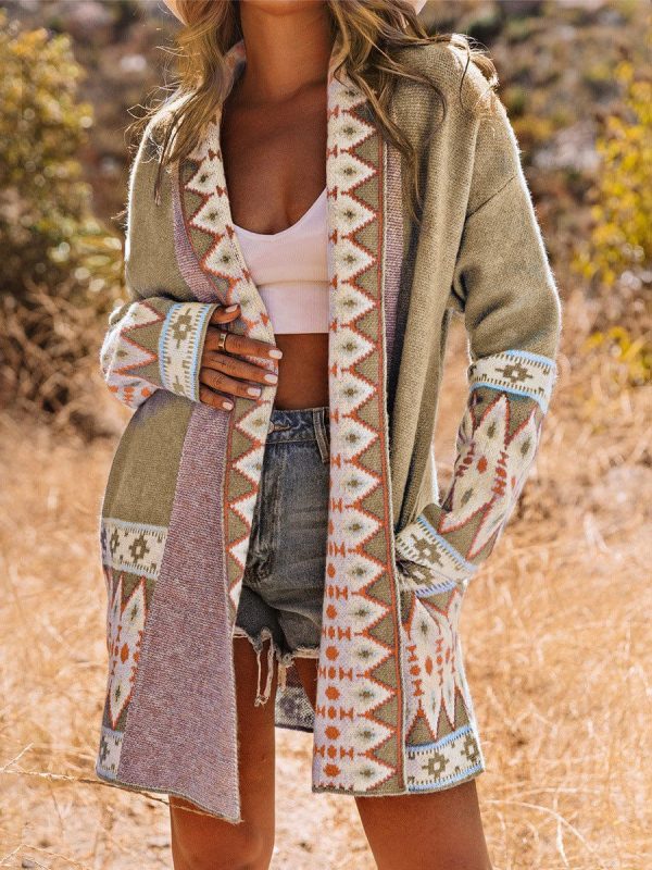 Ethnic Style Geometric Print Knit Cardigan For Street Chic Women - Image 10