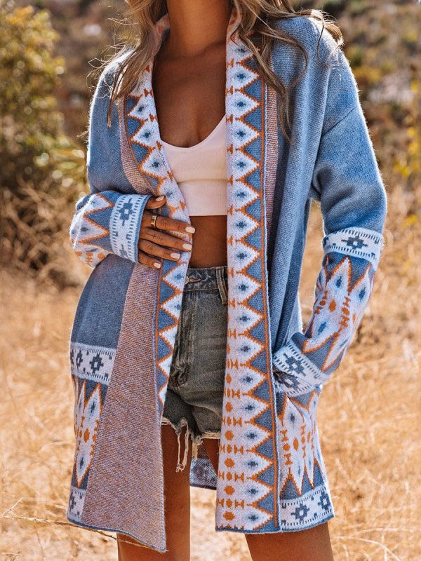 Ethnic Style Geometric Print Knit Cardigan For Street Chic Women - Image 7