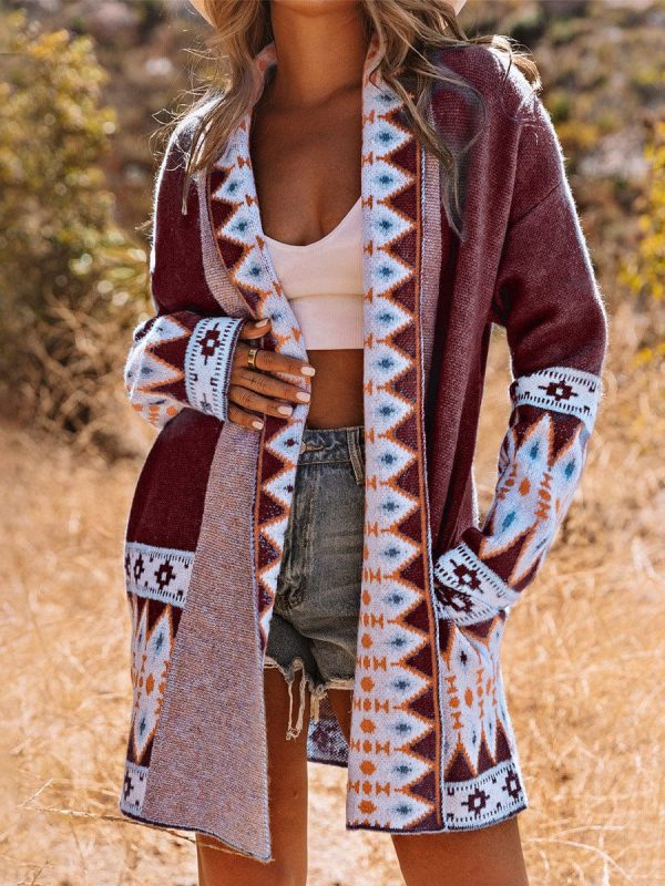 Ethnic Style Geometric Print Knit Cardigan For Street Chic Women - Image 12