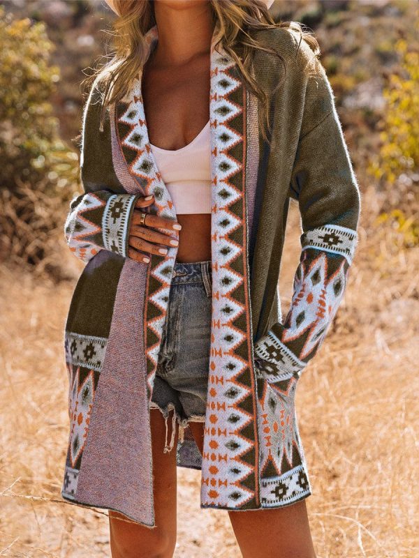 Ethnic Style Geometric Print Knit Cardigan For Street Chic Women - Image 11