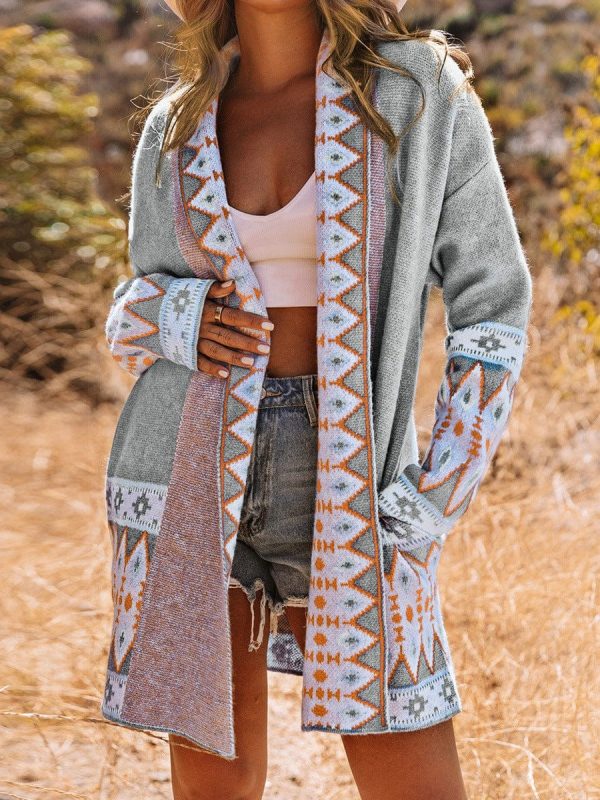 Ethnic Style Geometric Print Knit Cardigan For Street Chic Women - Image 9