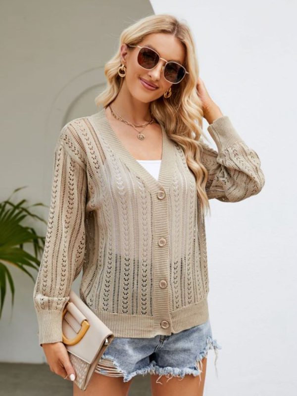 Button Down Ribbed Trim Cardigan - Image 5