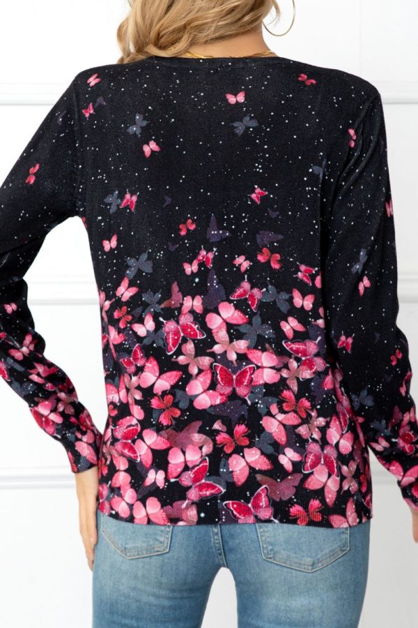 Woven Right Floral Button Front Round Neck Cardigan - Image 10