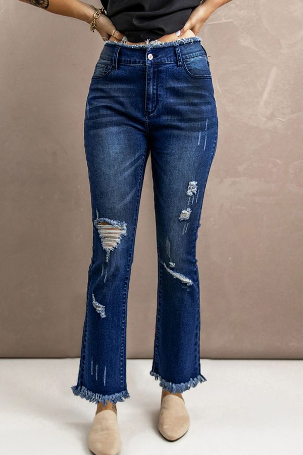 Baeful High Waist Distressed Raw Hem Jeans - Image 7