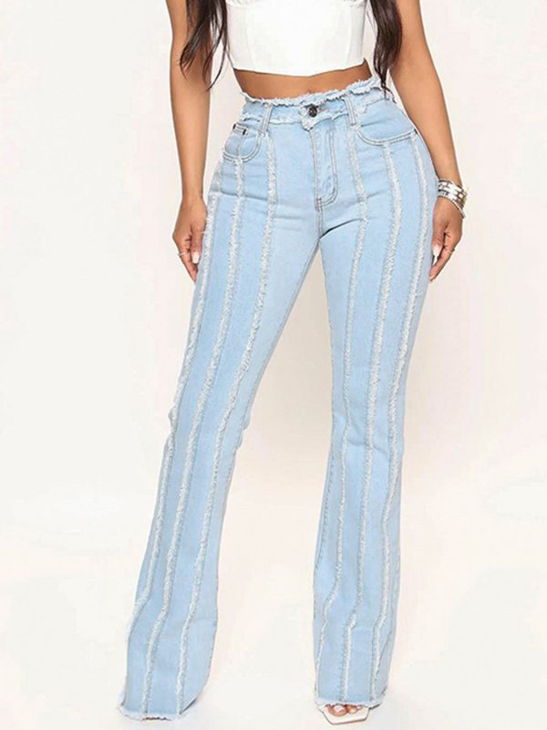 Striped Raw Hem Jeans - Image 3