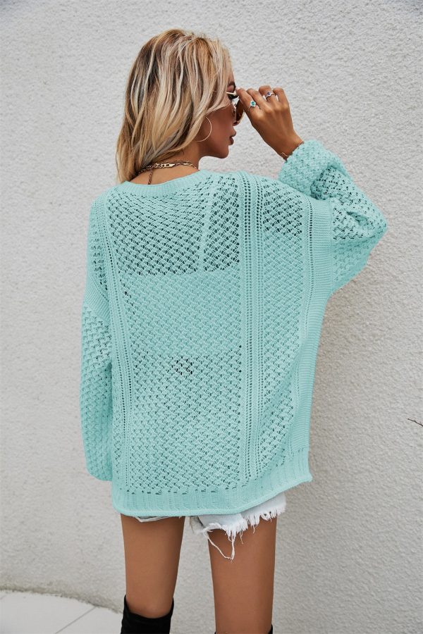 Openwork V-Neck Dropped Shoulder Cardigan - Image 9