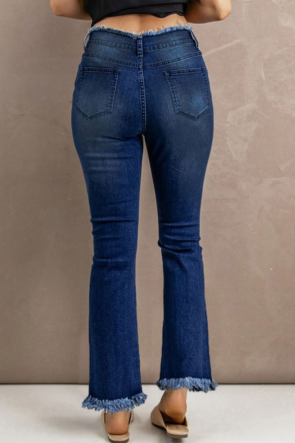 Baeful High Waist Distressed Raw Hem Jeans - Image 9