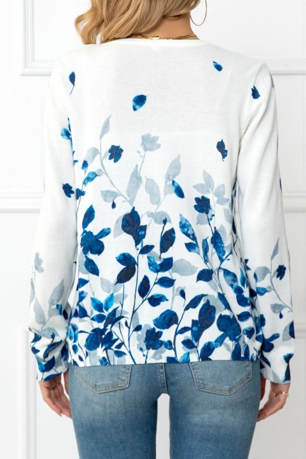 Woven Right Floral Button Front Round Neck Cardigan - Image 2