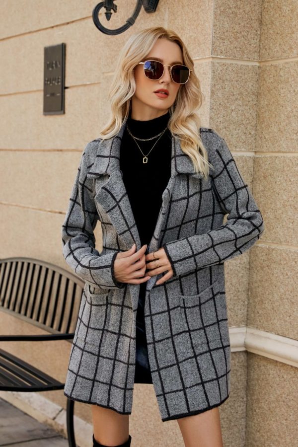 Double Take Printed Open Front Lapel Collar Cardigan with Pockets - Image 6