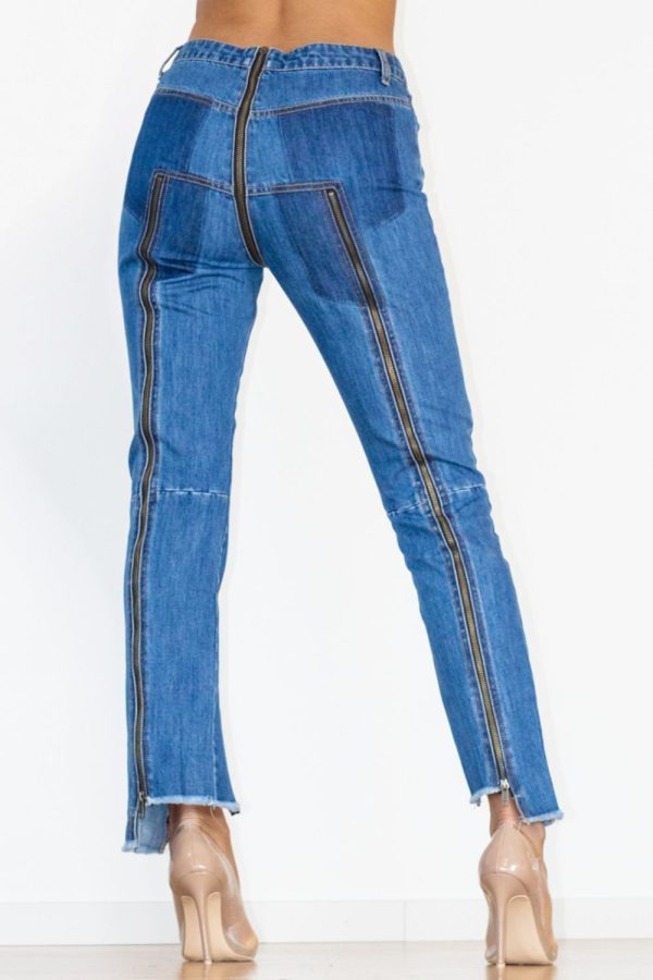 Zip Detail Slit Long Jeans - Image 2