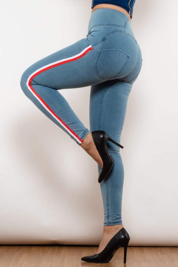 Side Stripe Contrast Zip Closure Skinny Jeans - Image 6