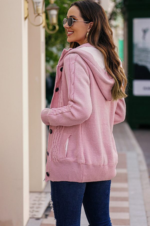 Cable-Knit Fleece Lining Button-Up Hooded Cardigan - Image 10