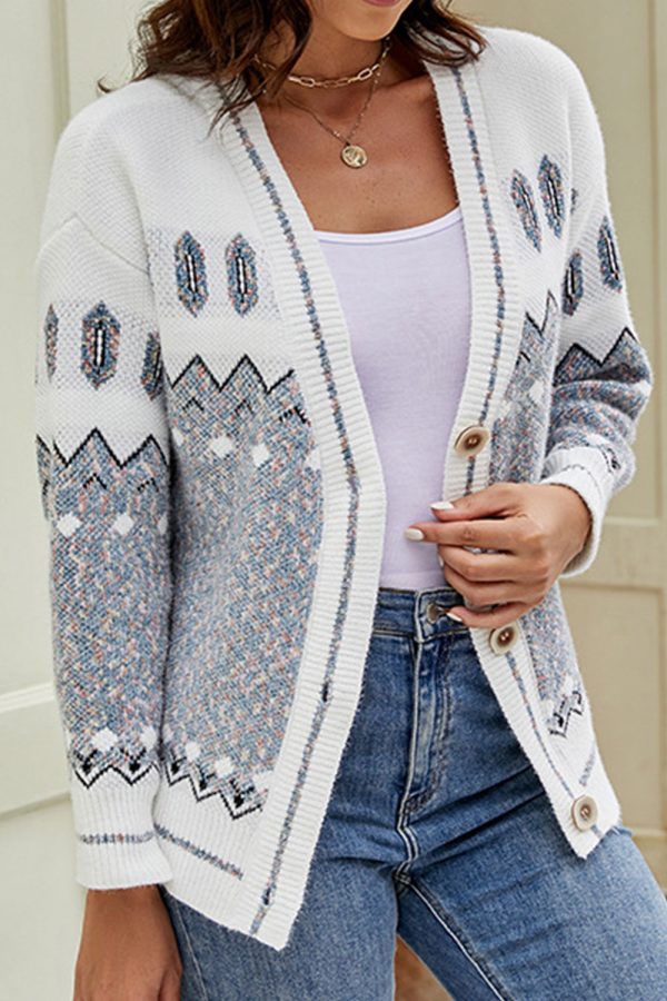 Printed V-Neck Buttoned Cardigan - Image 8