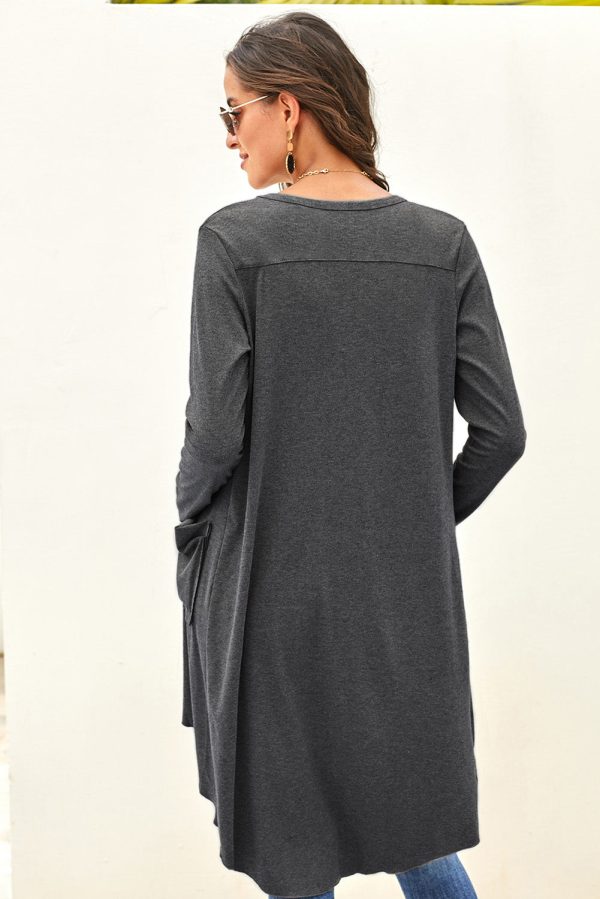 V-Neck Long Sleeve Cardigan with Pocket - Image 5