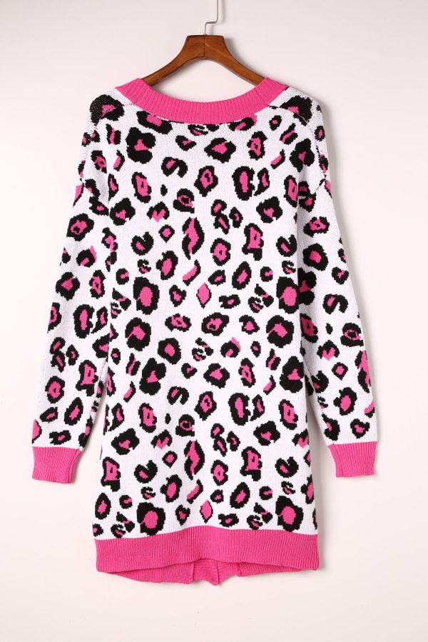 Leopard Contrast Trim Open Front Longline Cardigan - Image 6