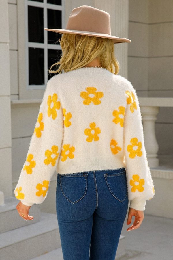 Floral Open Front Fuzzy Cardigan - Image 16