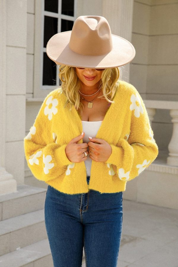 Floral Open Front Fuzzy Cardigan - Image 5