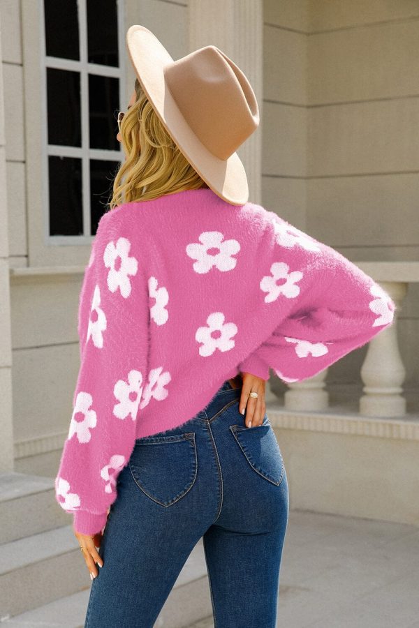 Floral Open Front Fuzzy Cardigan - Image 2