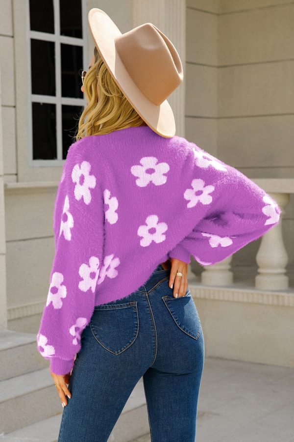 Floral Open Front Fuzzy Cardigan - Image 20