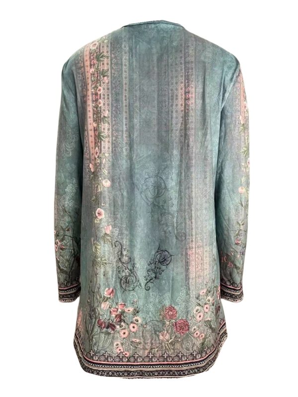 Floral Print Dipped Hem Open Front Long Sleeve Casual Cardigan - Image 3