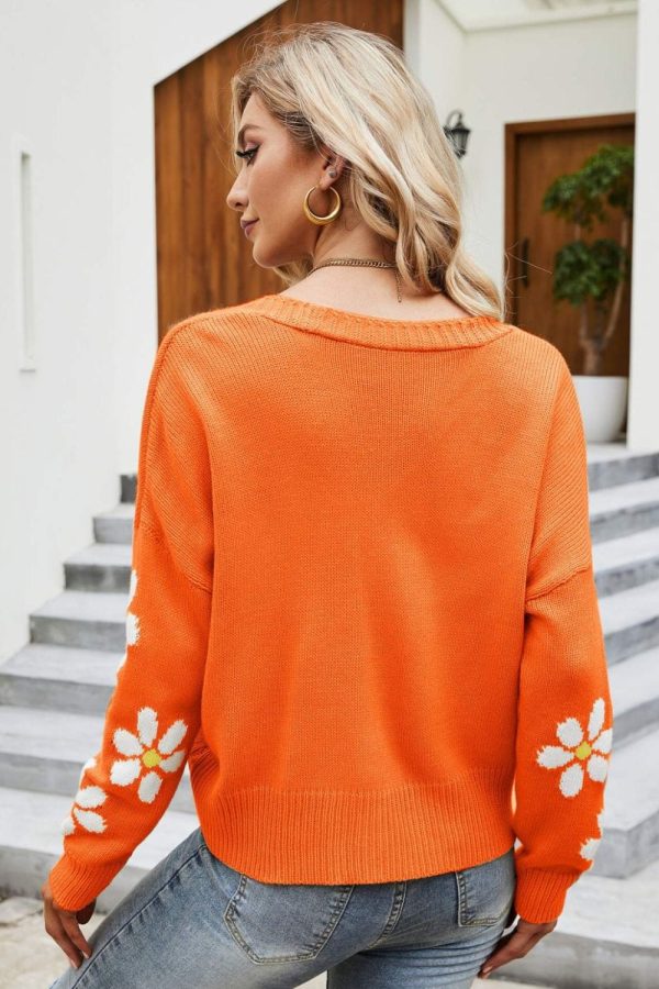 Floral Ribbed Trim Drop Shoulder Cardigan - Image 7