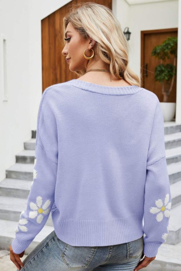 Floral Ribbed Trim Drop Shoulder Cardigan - Image 12