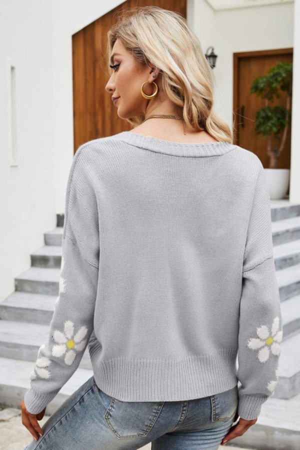 Floral Ribbed Trim Drop Shoulder Cardigan - Image 15