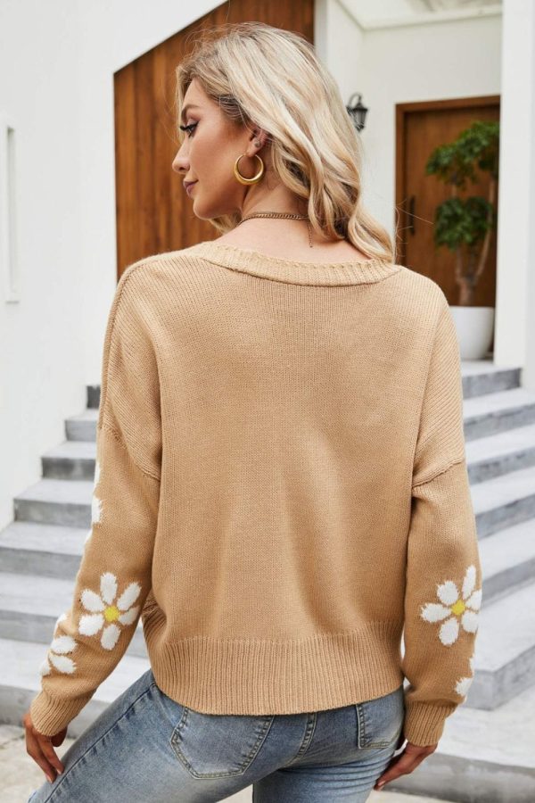 Floral Ribbed Trim Drop Shoulder Cardigan - Image 19