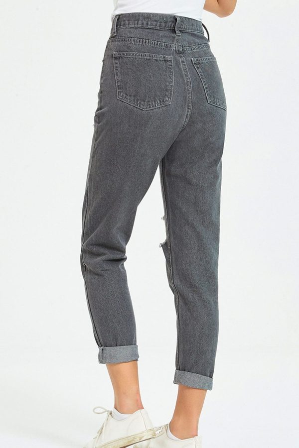 Flower Embroidery Distressed Jeans - Image 2