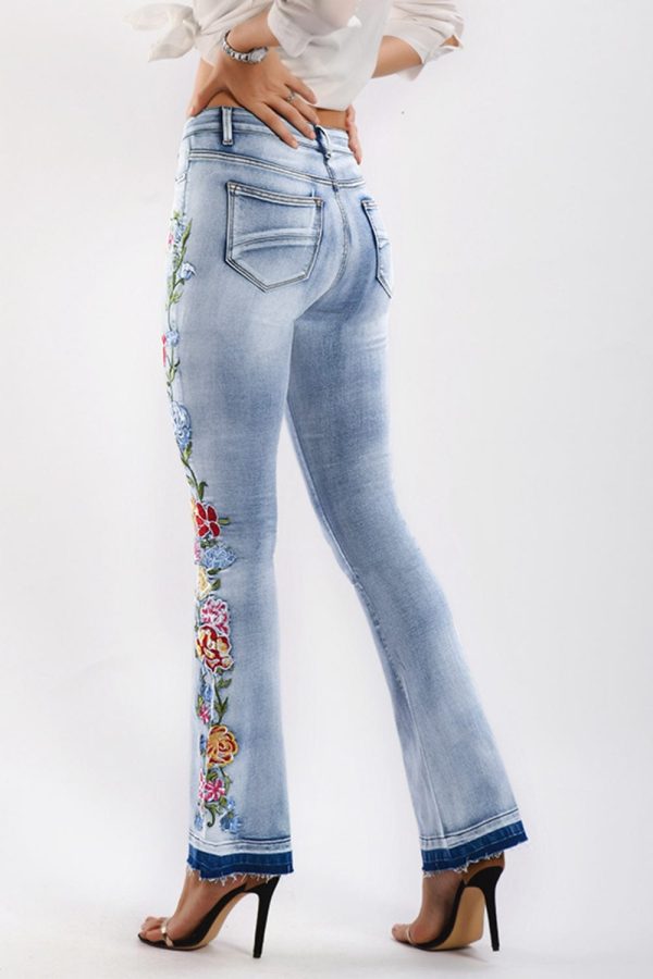 Full Size Flower Embroidery Wide Leg Jeans - Image 2