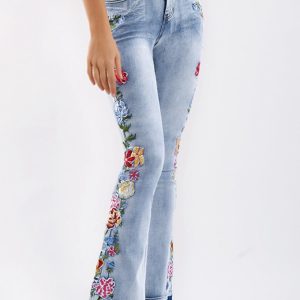 Full Size Flower Embroidery Wide Leg Jeans
