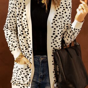 Full Size Printed Long Sleeve Cardigan with Pocket
