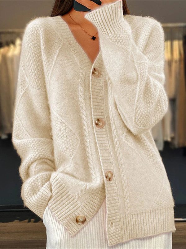 Ribbed V Neck Button-Up Cardigan Sweater for Women - Image 3