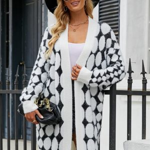 Geometric Open Front Fuzzy Cardigan