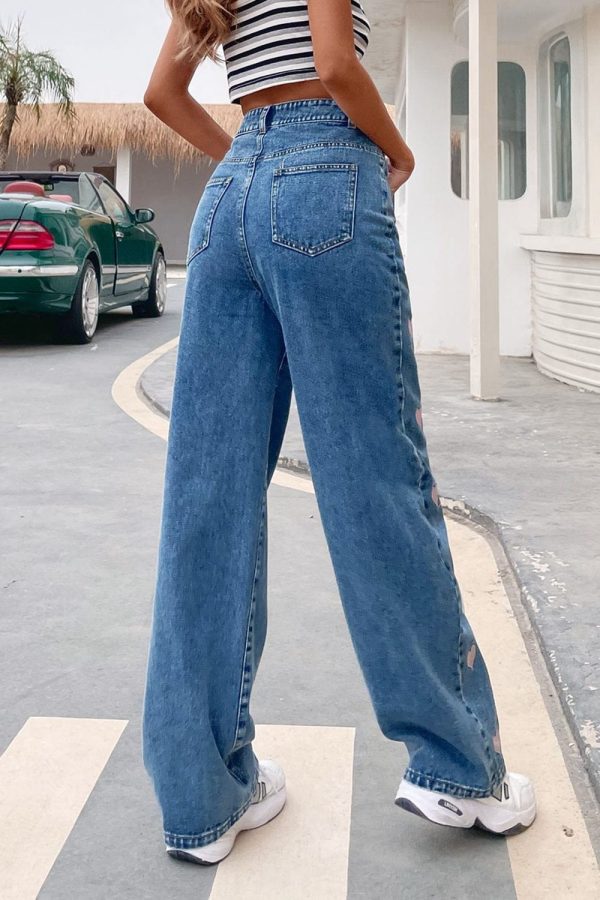 Heart Print Buttoned Jeans - Image 2