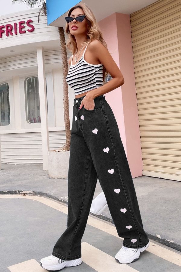 Heart Print Buttoned Jeans - Image 9