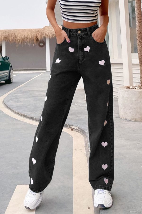 Heart Print Buttoned Jeans - Image 6
