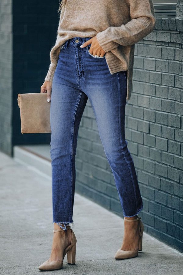 High Waist Raw Hem Skinny Jeans - Image 8