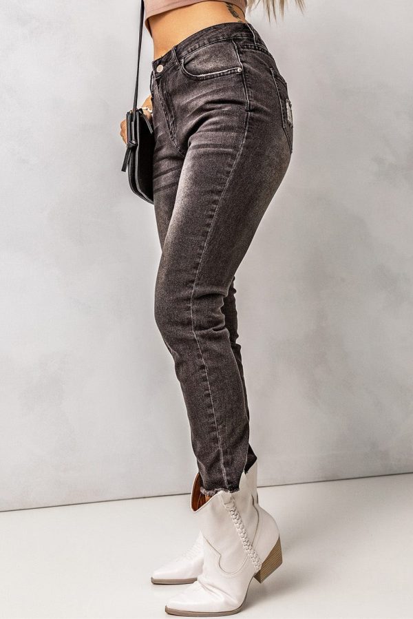 High Waist Raw Hem Skinny Jeans - Image 3