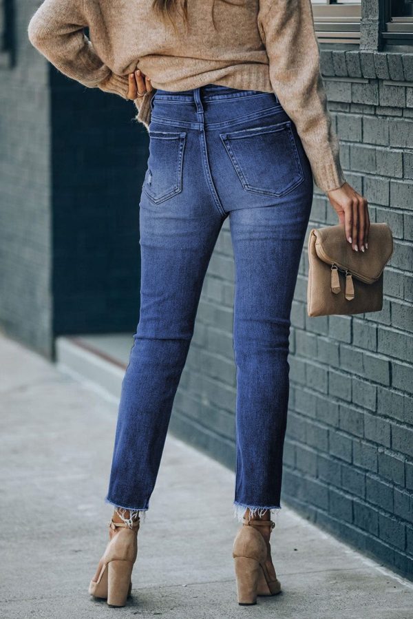 High Waist Raw Hem Skinny Jeans - Image 9