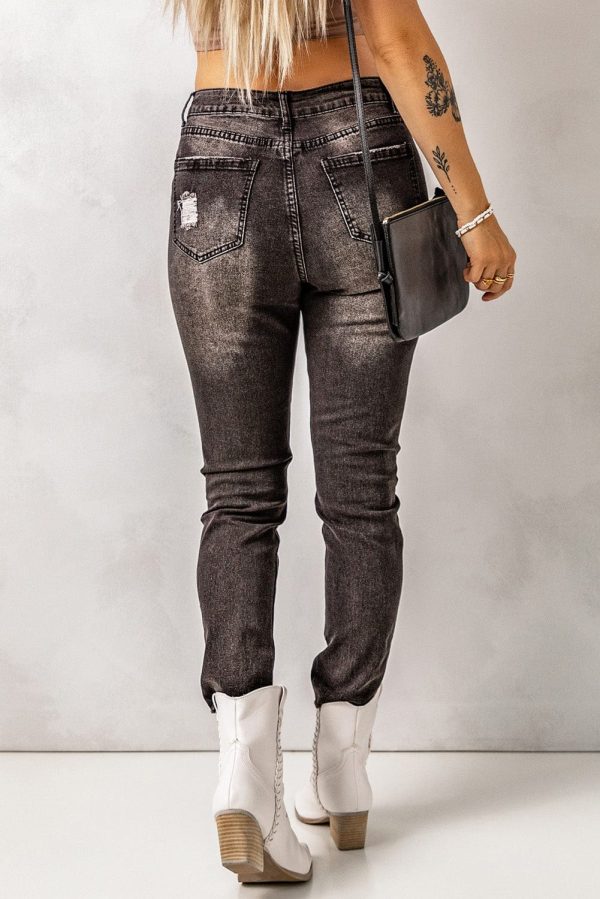 High Waist Raw Hem Skinny Jeans - Image 2