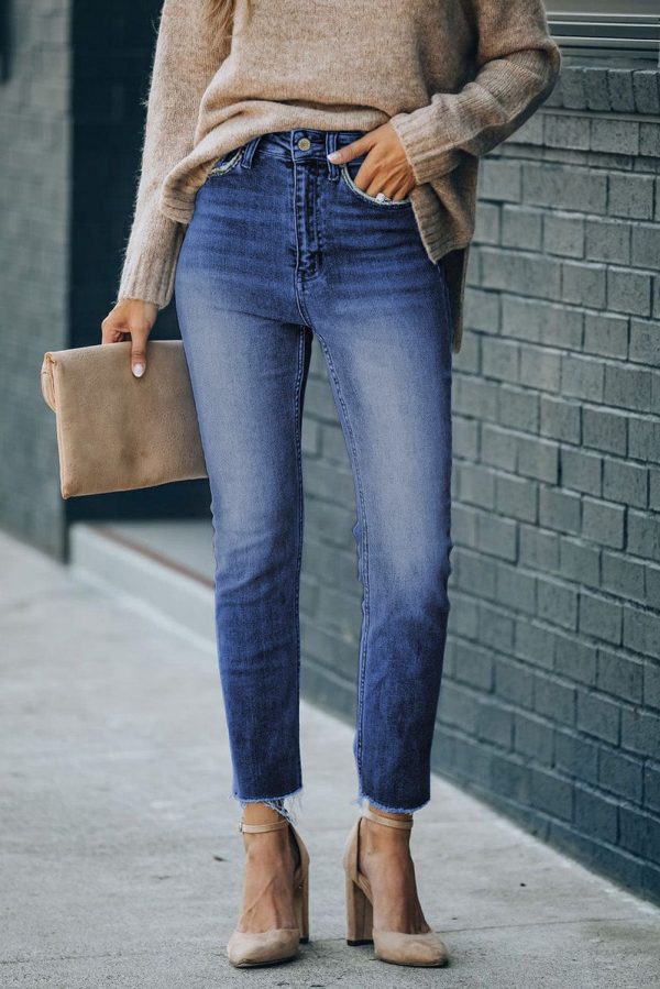 High Waist Raw Hem Skinny Jeans - Image 7