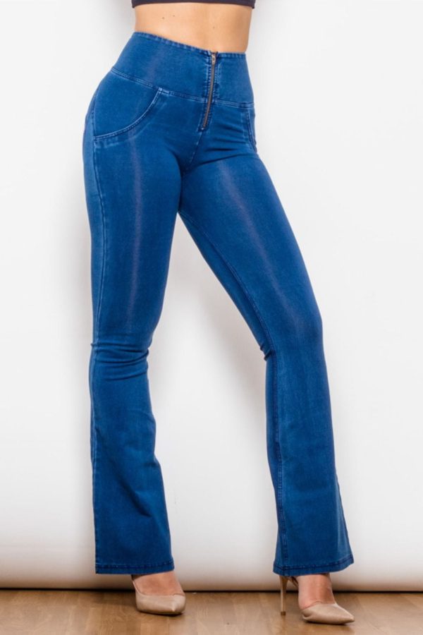 High Waist Zip Detail  Flare Long Jeans - Image 3