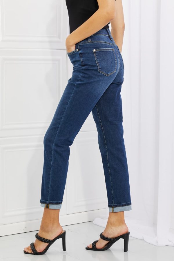 Judy Blue Crystal Full Size High Waisted Cuffed Boyfriend Jeans - Image 4