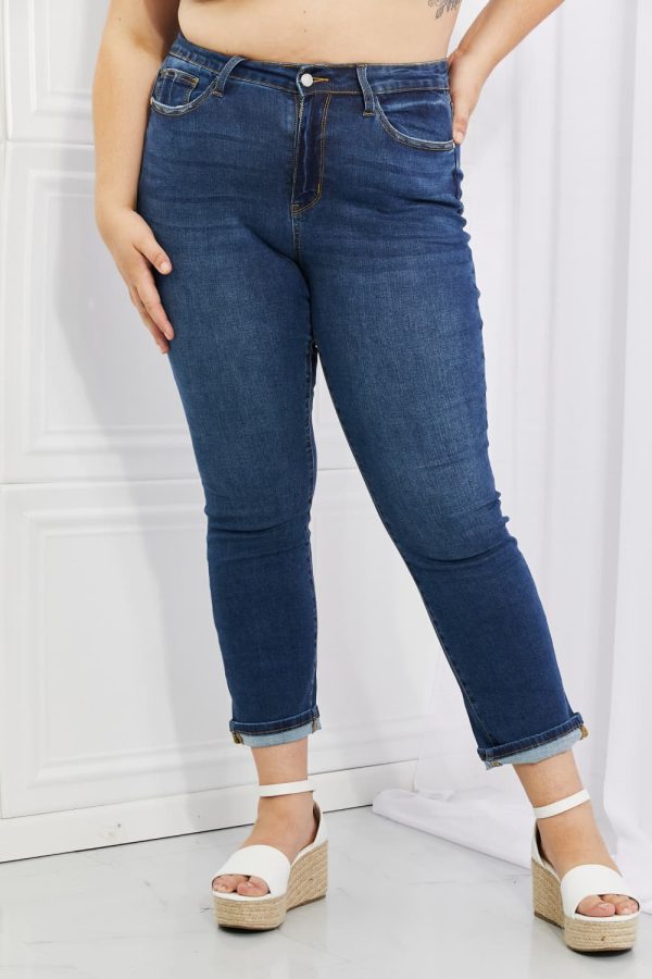 Judy Blue Crystal Full Size High Waisted Cuffed Boyfriend Jeans - Image 6