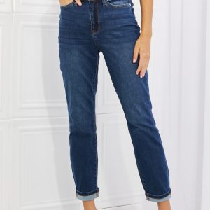 Judy Blue Crystal Full Size High Waisted Cuffed Boyfriend Jeans
